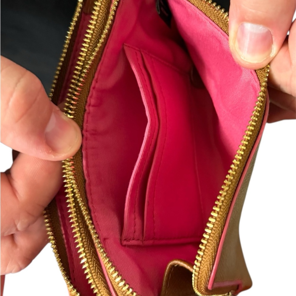 Coach Tan Pebbled Leather Satchel with Pink Trim - Picture 8 of 9